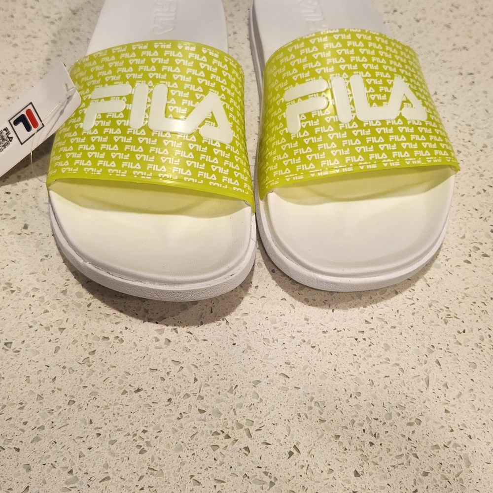 FILA Yellow and White Slide Sandals